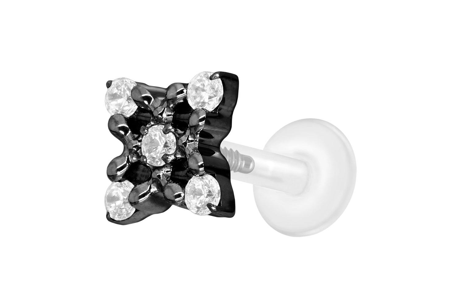 PTFE Labret Piercing mit Innengewinde + Titan-Aufsatz KRISTALLBLUME